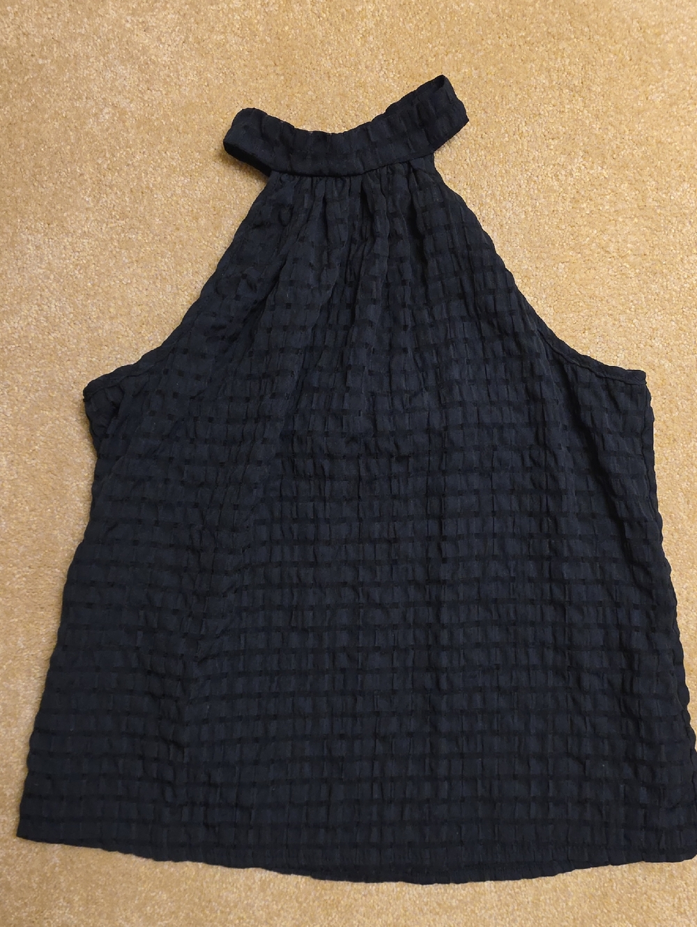 Black Textured High-Neck Sleeveless Top